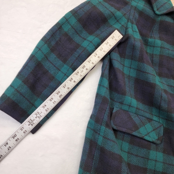 Vintage 70s Pendleton Plaid Green Pea Coat 100% Wool Jacket see measurements - Picture 3 of 8